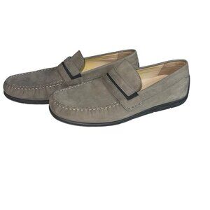 ECCO Mens Driving Loafers Size 10 Gray Waxed Nubuck Leather Slip On Flats Casual